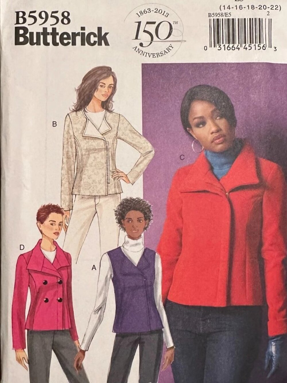 Butterick Pattern B5958 Misses' Vest and Jacket Sewing Templates, Size 14-22
